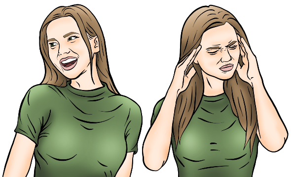 Illustration of service woman showing her happy and then in mental distress