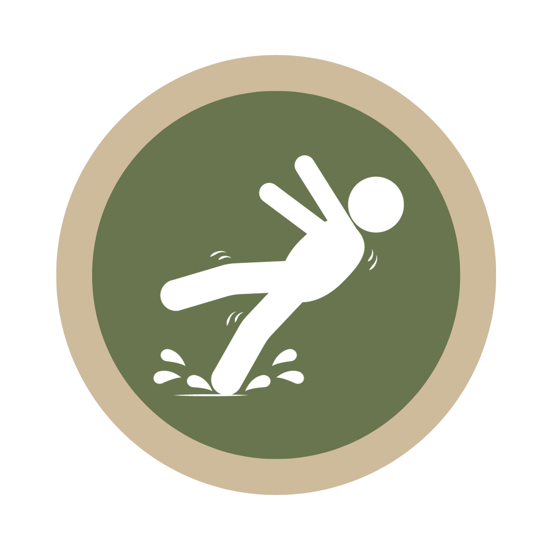 icon of a man stepping in something and falling over backwards