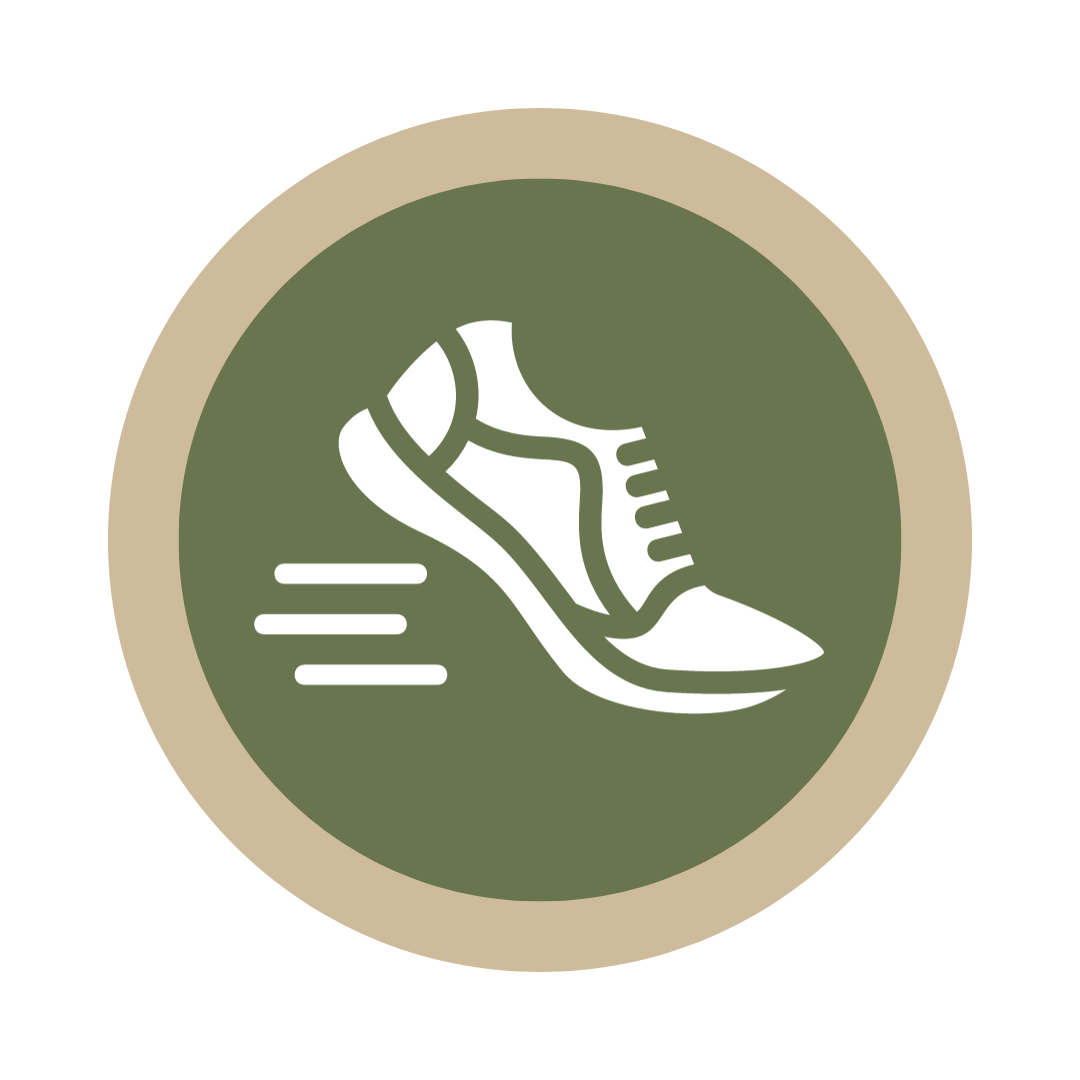 Icon of a shoe with lines to indicate movement