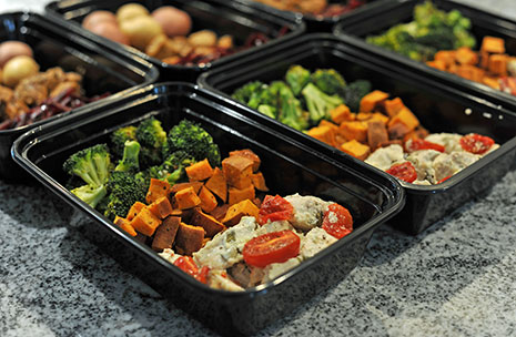 Healthy meals in containers. Sweet potato brocoli and chicken