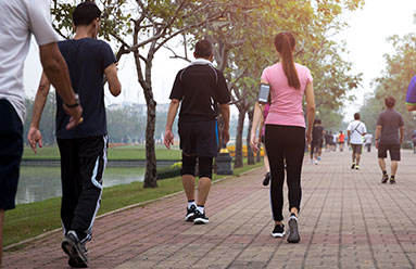 Men and women walking on a path for exercise