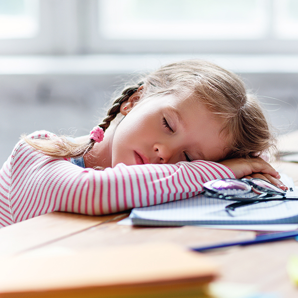 Tired kid napping at a desk